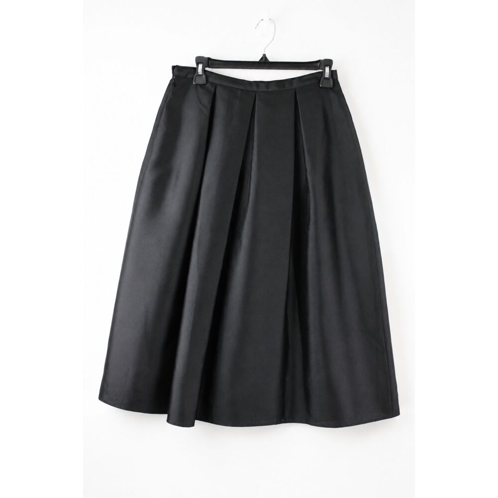 Talbots Pure Silk Black Pleated Midi Skirt Size 8 NWT Classic A-Line